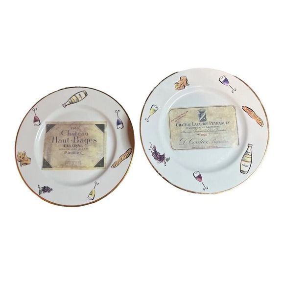 Rosanna Chateau Haut Bages & Lafaurie-Peyraguey 8 Plate Set 7” Italy Gold Rim - Picture 3 of 14